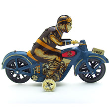 Load image into Gallery viewer, Vintage Man Riding Motorcycle Motorbike Retro Clockwork Wind Up Tin Toy Collectible