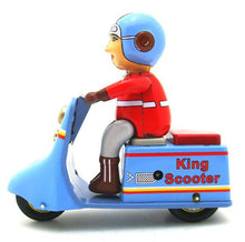 Load image into Gallery viewer, MS637 King Scooter Motorcycle Motorbike Retro Clockwork Wind Up Tin Toy Collectible