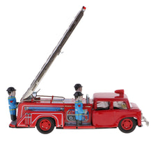 Load image into Gallery viewer, MF718 Vintage Fire Engine Truck Ladder Vehicle Friction with Siren Tin Toy Collectible