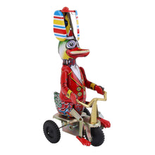 Load image into Gallery viewer, Vintage Circus Duck on Bike Tricycle Propeller Hat Retro Clockwork Wind Up Tin Toy Collecible