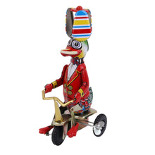 Load image into Gallery viewer, Vintage Circus Duck on Bike Tricycle Propeller Hat Retro Clockwork Wind Up Tin Toy Collecible