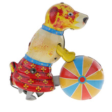 Load image into Gallery viewer, Vintage Circus Dog Rolling Ball Retro Clockwork Wind Up Tin Toy Collectible