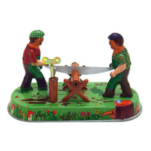 Load image into Gallery viewer, MS394 Loggers Sawing Wood Woodcutters Retro Clockwork Wind Up Tin Toy Collectible