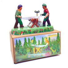 Load image into Gallery viewer, MS394 Loggers Sawing Wood Woodcutters Retro Clockwork Wind Up Tin Toy Collectible