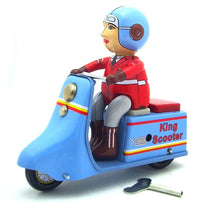Load image into Gallery viewer, MS637 King Scooter Motorcycle Motorbike Retro Clockwork Wind Up Tin Toy Collectible