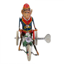 Load image into Gallery viewer, Vintage Circus Monkey on a Tricycle Retro Clockwork Wind Up Tin Toy Collectible