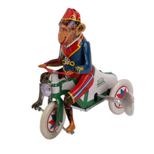 Load image into Gallery viewer, Vintage Circus Monkey on a Tricycle Retro Clockwork Wind Up Tin Toy Collectible