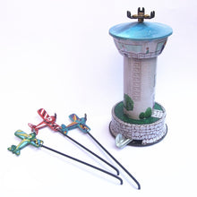 Load image into Gallery viewer, MM265 Airplane Carousel Tower Retro Clockwork Wind Up Tin Toy Collectible
