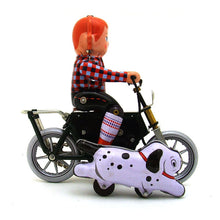 Load image into Gallery viewer, MS473 Vintage Boy on Bicycle with Dog Retro Clockwork Wind Up Tin Toy Collectible