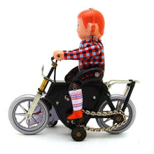 Load image into Gallery viewer, MS473 Vintage Boy on Bicycle with Dog Retro Clockwork Wind Up Tin Toy Collectible