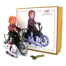 Load image into Gallery viewer, MS473 Vintage Boy on Bicycle with Dog Retro Clockwork Wind Up Tin Toy Collectible
