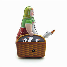 Load image into Gallery viewer, MS501 Farm Lady Women with Goose & Rooster Retro Clockwork Wind Up Tin Toy Collectible