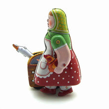 Load image into Gallery viewer, MS501 Farm Lady Women with Goose & Rooster Retro Clockwork Wind Up Tin Toy Collectible