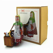 Load image into Gallery viewer, MS501 Farm Lady Women with Goose & Rooster Retro Clockwork Wind Up Tin Toy Collectible