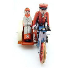 Load image into Gallery viewer, MS458 Vintage Man & Woman in Motorcycle Sidecar Retro Clockwork Wind Up Tin Toy Collectible