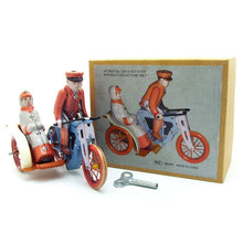 Load image into Gallery viewer, MS458 Vintage Man & Woman in Motorcycle Sidecar Retro Clockwork Wind Up Tin Toy Collectible
