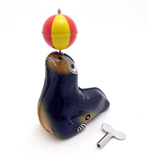 Load image into Gallery viewer, MS665 Vintage Sea Lion with Ball Retro Clockwork Wind Up Tin Toy Collectible