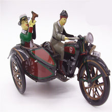 Load image into Gallery viewer, MS804 Vintage Motorcycle with Passenger in Sidecar Retro Clockwork Wind Up Tin Toy Collectible