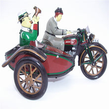 Load image into Gallery viewer, MS804 Vintage Motorcycle with Passenger in Sidecar Retro Clockwork Wind Up Tin Toy Collectible