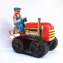 Load image into Gallery viewer, MS356 Vintage Farm Tractor with Farmer Retro Clockwork Wind Up Tin Toy Collectible