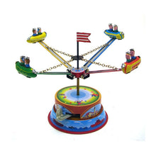 Load image into Gallery viewer, MM266 Spinning Spaceships Rockets Amusement Park Retro Clockwork Wind Up Tin Toy Collectible