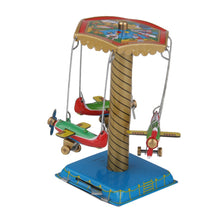 Load image into Gallery viewer, Vintage Airplanes Planes Merry Go Round Carousel Retro Wind Up Tin Toy Collectible
