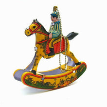 Load image into Gallery viewer, MM273 Vintage Rocking Horse with Jockey Ornament Tin Toy Collectible