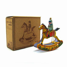 Load image into Gallery viewer, MM273 Vintage Rocking Horse with Jockey Ornament Tin Toy Collectible