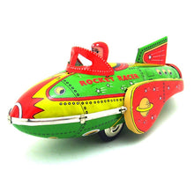Load image into Gallery viewer, MF735 Green Rocket Racer Friction Power Space Ship Retro Tin Toy Collectable