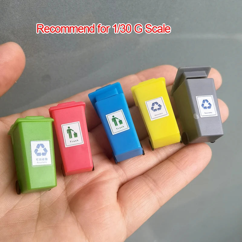 5pcs Miniatures Plastic Garbage Bins 1/30 G Scale Trash Can Model Set for Diorama Scenery Railway Layout Building and Sand Table