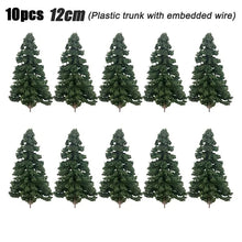 Load image into Gallery viewer, 10pcs Miniature Pine Trees 4-12cm, HO OO Scale for Model Train Scenery, Diorama Projects.
