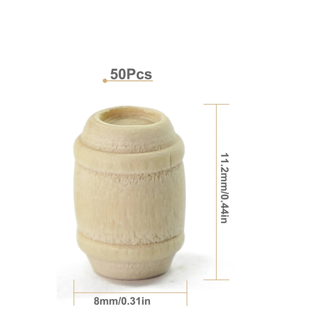 50 pcs Miniature Wooden Wine Barrels Cask Bucket Model HO OO Scale 1:87 DIY Scenery Dollhouse Landscape Terrarium Diorama Craft Supplies