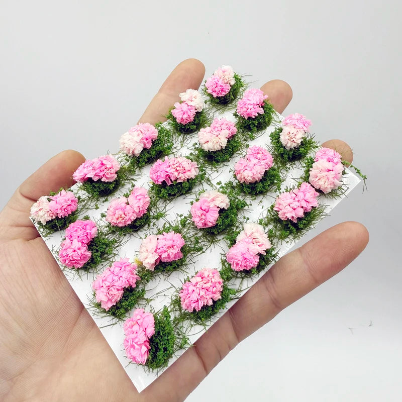 20 pcs Miniature Pink Flower Cluster Tufts Models DIY Train Railway Scenery Dollhouse Garden Landscape Terrarium Diorama Craft Supplies