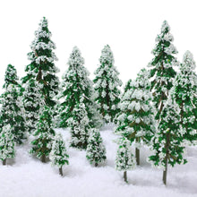 Load image into Gallery viewer, 19 pcs Mixed Miniature Snowy Pine Tree Model Train Railway Scene Accessories Forest Landscape Terrarium Christmas Diorama Craft Supplies
