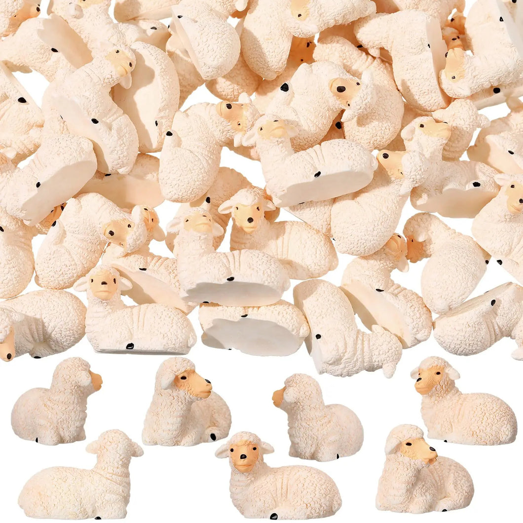 50pcs Mini Sheep Miniature Resin Figurines for Fairy Garden, Diorama, Aquarium, Dollhouse, Cake Decor, Farm Animal Crafts, DIY Landscape