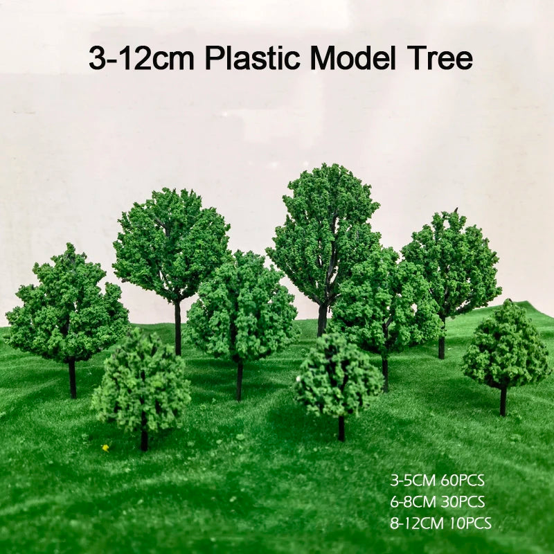 100 pcs Mixed 3-12cm Miniature Green Model Trees for Dioramas, Railway Scenery, Sand Table, DIY crafts, and Architectural Layouts