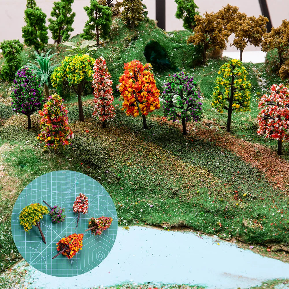 30 pcs Mixed Miniature Colorful Tree Model HO Scale Sand Table Train R ...