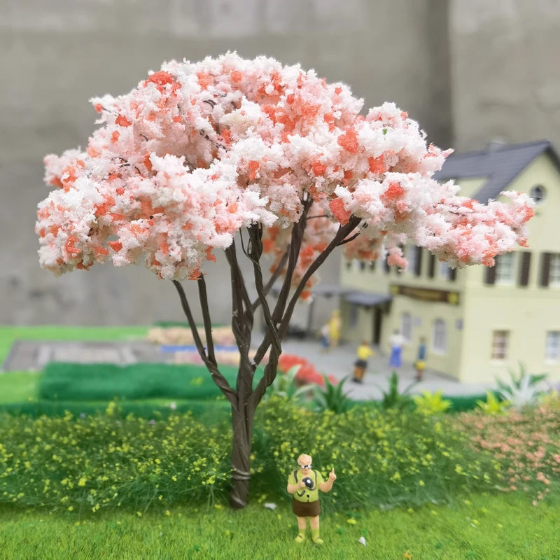 2 pcs 12cm Miniature Sakura Trees Model with Wire Trunk for Train Layout, DIY Sand Table, Dioramas, Dollhouse Gardens, and Micro Landscape