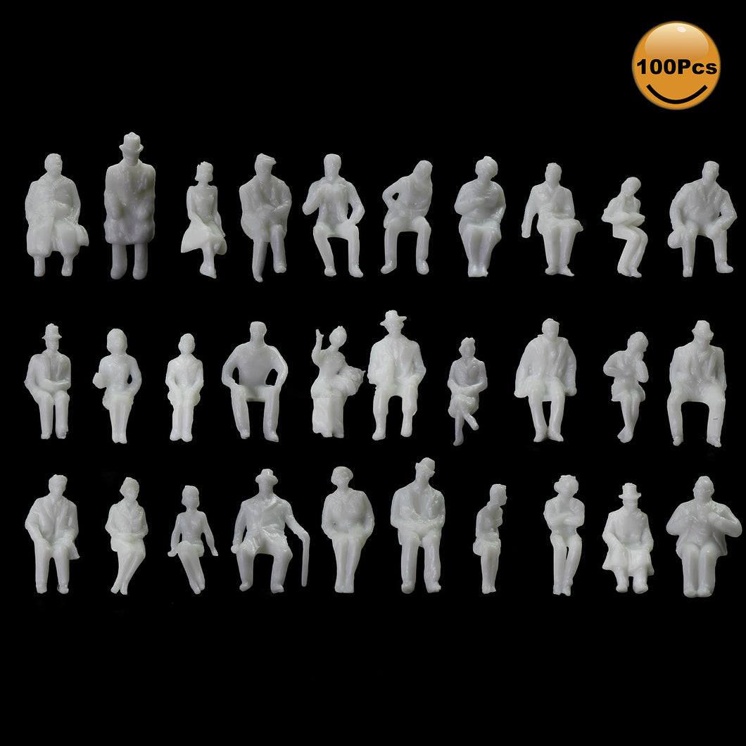 100 pcs Miniature Seated Passenger Sitting People 1:87 Unpainted Figure HO Scale Model Railway Scenery Layout Accessories Diorama Supplies