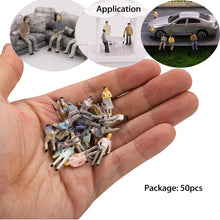 Load image into Gallery viewer, 50pcs 1:100 Scale Miniature Model People Painted Figures for HO Railway Scenes, Architecture Layouts, Dioramas, Landscape Craft Supplies
