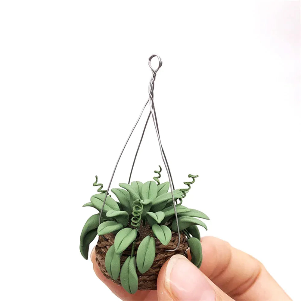 1/12 Scale Miniature Potted Plant, Green Hanging Flower Model, Dollhouse Accessories, Mini Décor, Simulation Plant Craft Supply