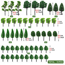 Load image into Gallery viewer, 50pcs Mixed Miniature Green Trees for Dioramas, Model Railway Scenery and Landscape Layouts
