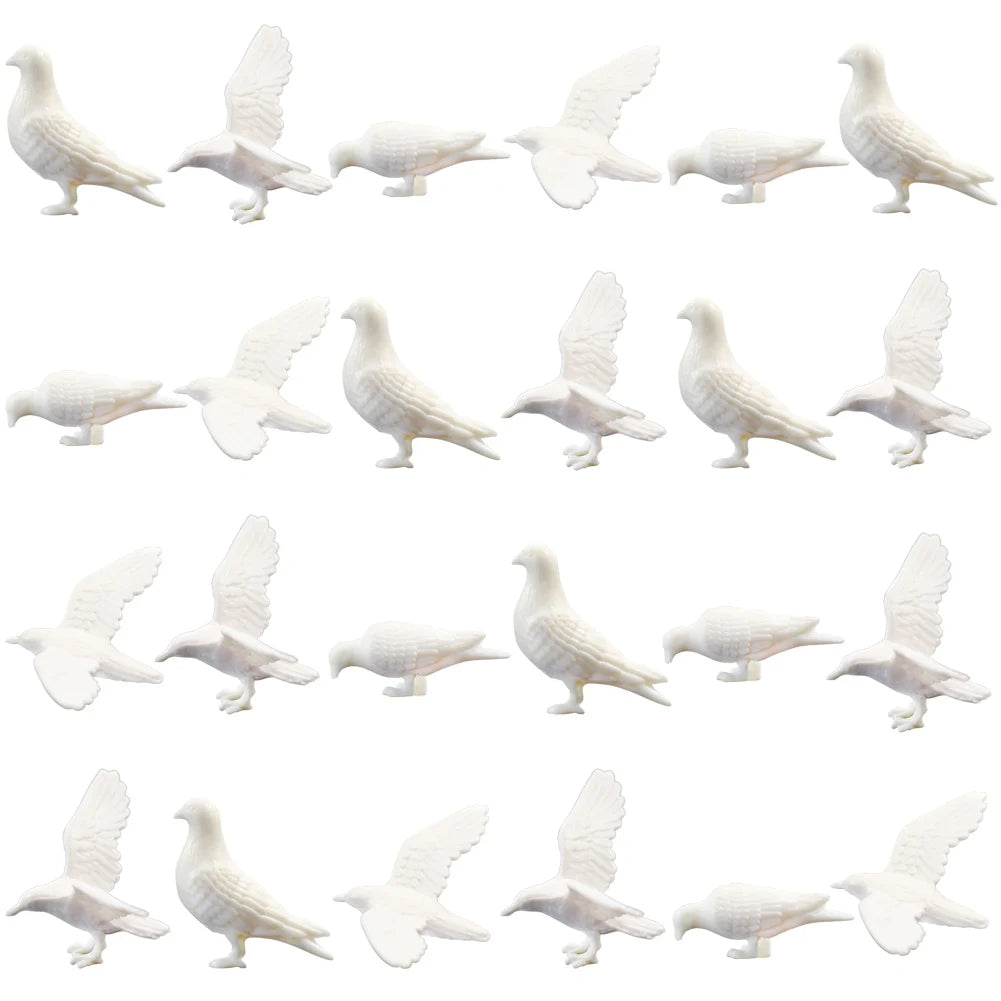 24 pcs Miniature Pigeon Dove Bird Animal Unpainted Figures 1:50 Models O Scale Dollhouse Garden Landscape Scenery Layout Diorama Supplies