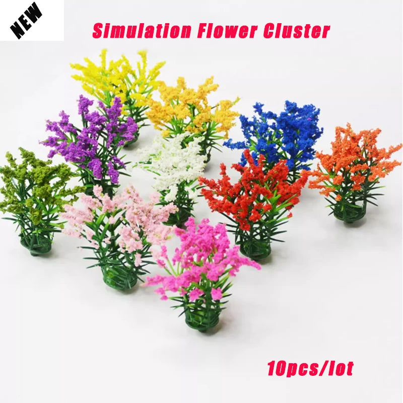 10 pcs Mixed Miniature Flower Cluster Tufts Models DIY Train Railway Scenery Dollhouse Garden Landscape Terrarium Diorama Craft Supplies