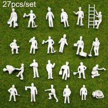 Load image into Gallery viewer, 27pcs 1:87 HO Scale Unpainted Worker People Figures with Ladder and Trash Can, Miniature Train Scenery Accessories for Diorama Crafts
