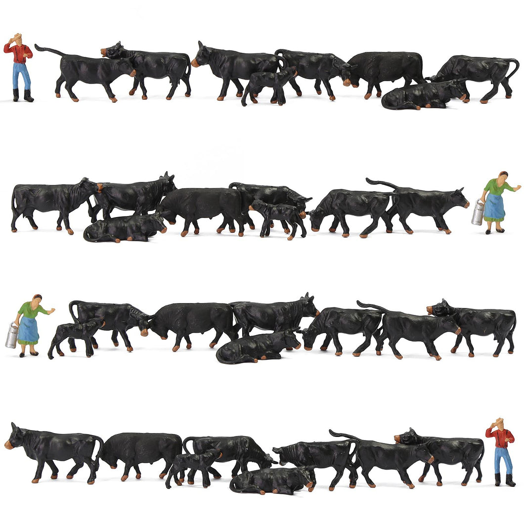 36 pcs Miniature Shepherd Black Cow Animal 1:87 Figures HO Scale Models Garden Scenery Landscape Layout Scene Accessories Diorama Supplies