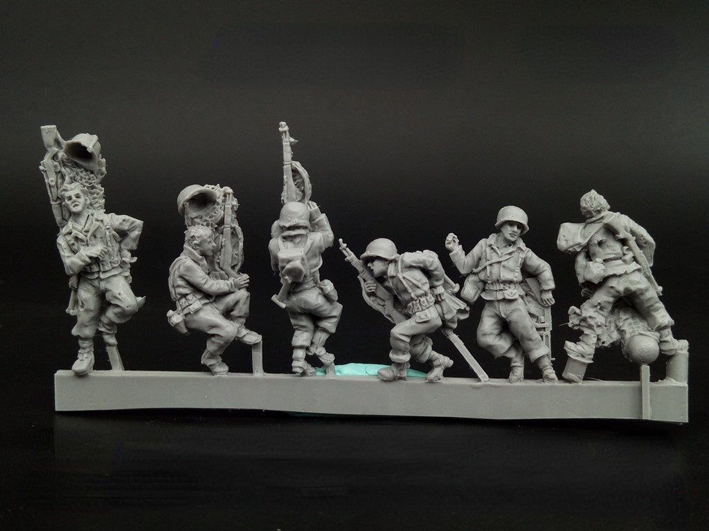 WWII U.S. Soldiers Falling 6 People Miniature Unpainted Resin Figure 1/72 Scale Unassembled Model