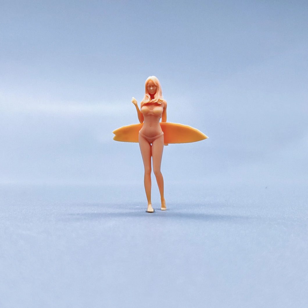 Surfboard Girl Miniature Unpainted Figure 1/64 1/50 1/43 1/35 1/24 1/18 Scale Model Scene Layout Accessories Diorama Supplies