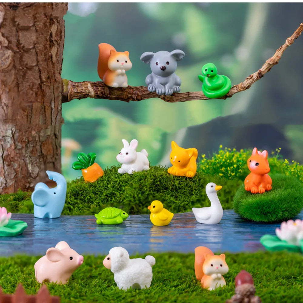 17pcs Mini Animal Figurines Set, Cute Zoo Miniatures, Fairy Garden Accessories, Terrarium, Dollhouse, Plant Pot, DIY Craft Decoration