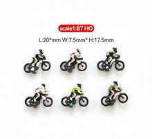 Load image into Gallery viewer, 6pcs Miniature Bicycle Rider Cyclist Figures, Scale 1:87, Model Railway Scenery, Diorama Accessories

